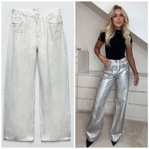 Zara Stylish Gray Silver Metallic Jeans size 6 NWT